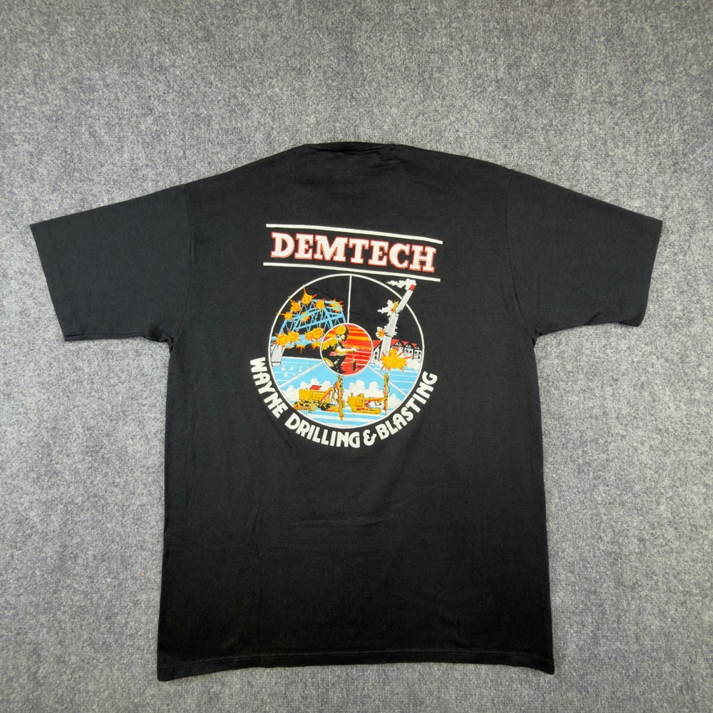 Vintage Jerzees Demtech Wayne Drilling Blasting T-Shirt XL Black Single Stitch